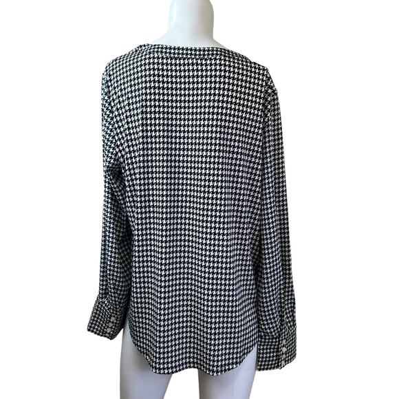 Ann Taylor Black & White Popover Houndstooth Blouse sz M NWT $65 - Picture 2 of 10